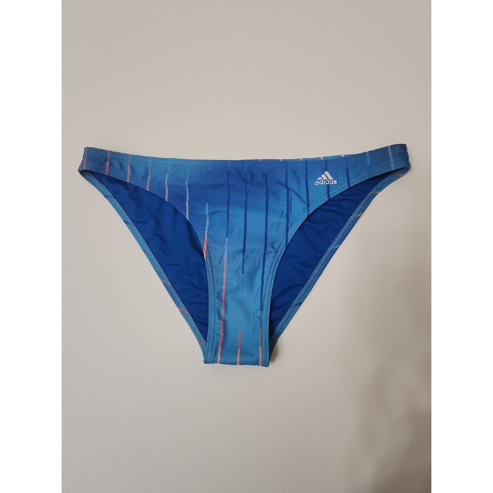 adidas Melbourne Printed Bikini BOTTOMS ONLY Womens XL Blue Striped Logo NEW